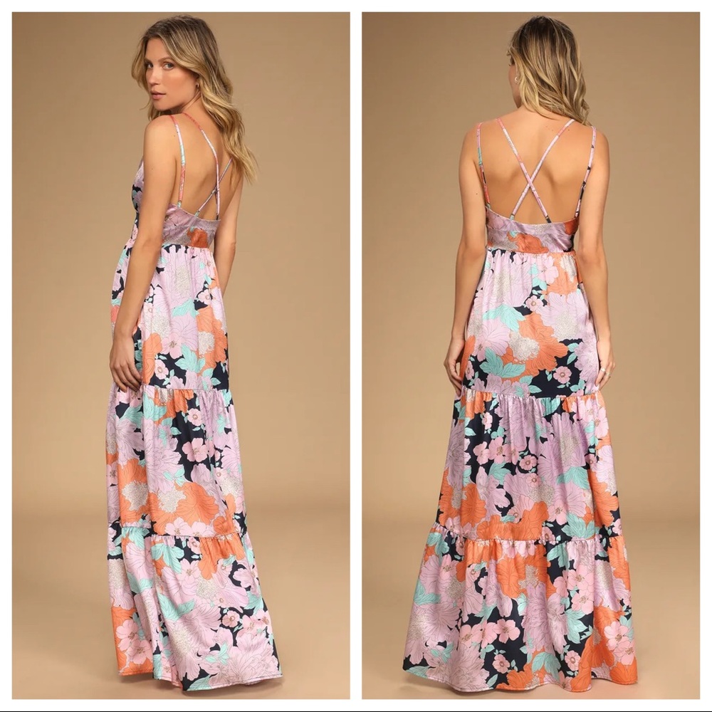 Lulus Dreamy Blooms Navy Blue Multi Floral Print Tiered Maxi Dress - Picture 14 of 15